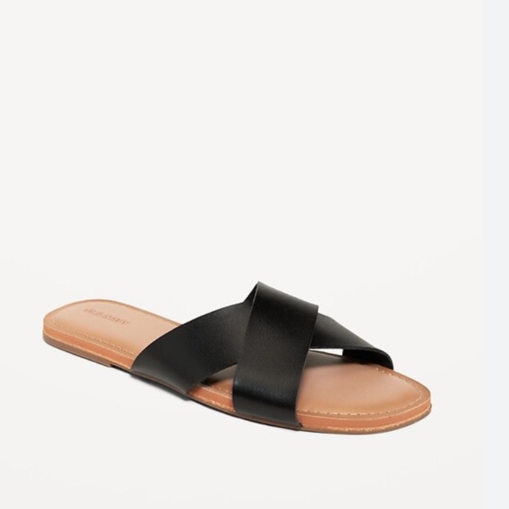 Old Navy Faux-Leather Cross-Strap Sandal Slides